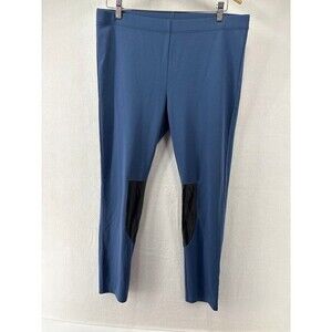 Victoria Secret Women's SIze Large Leggings Navy Blue w/ faux Leather Accent